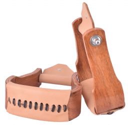 Showman Curved Teakwood wooden stirrups with Leather tread
